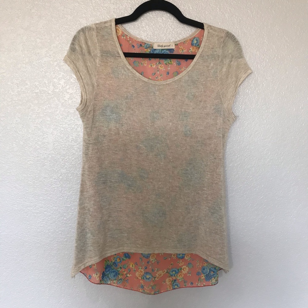 - Daily Special Cap Sleeve Mixed Media Top